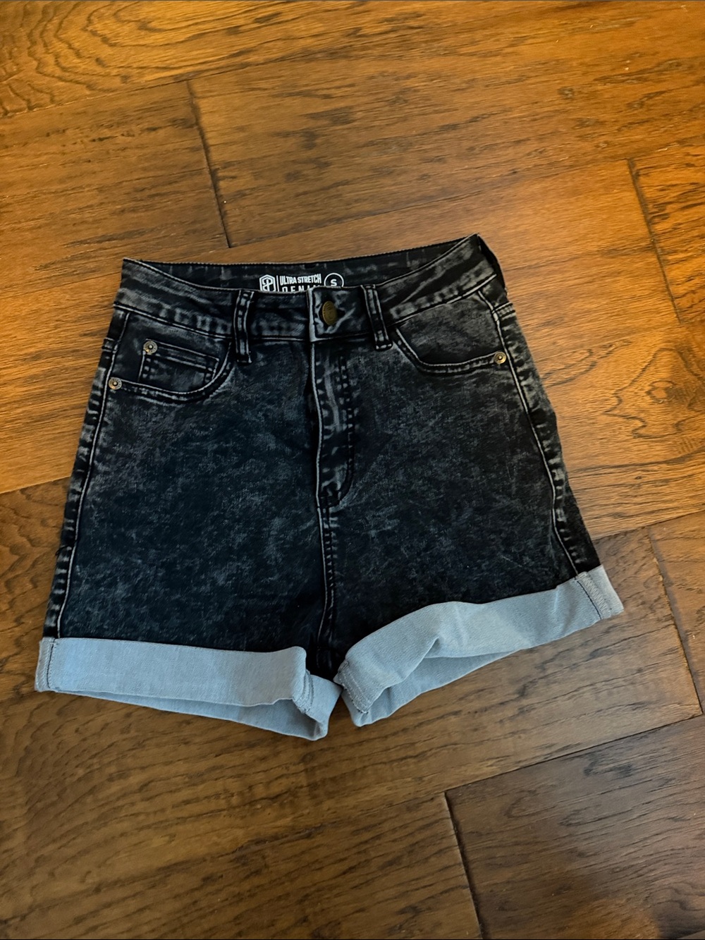 Born Primitive Black Acid Wash High-Waist Rolled Cuff Shorts